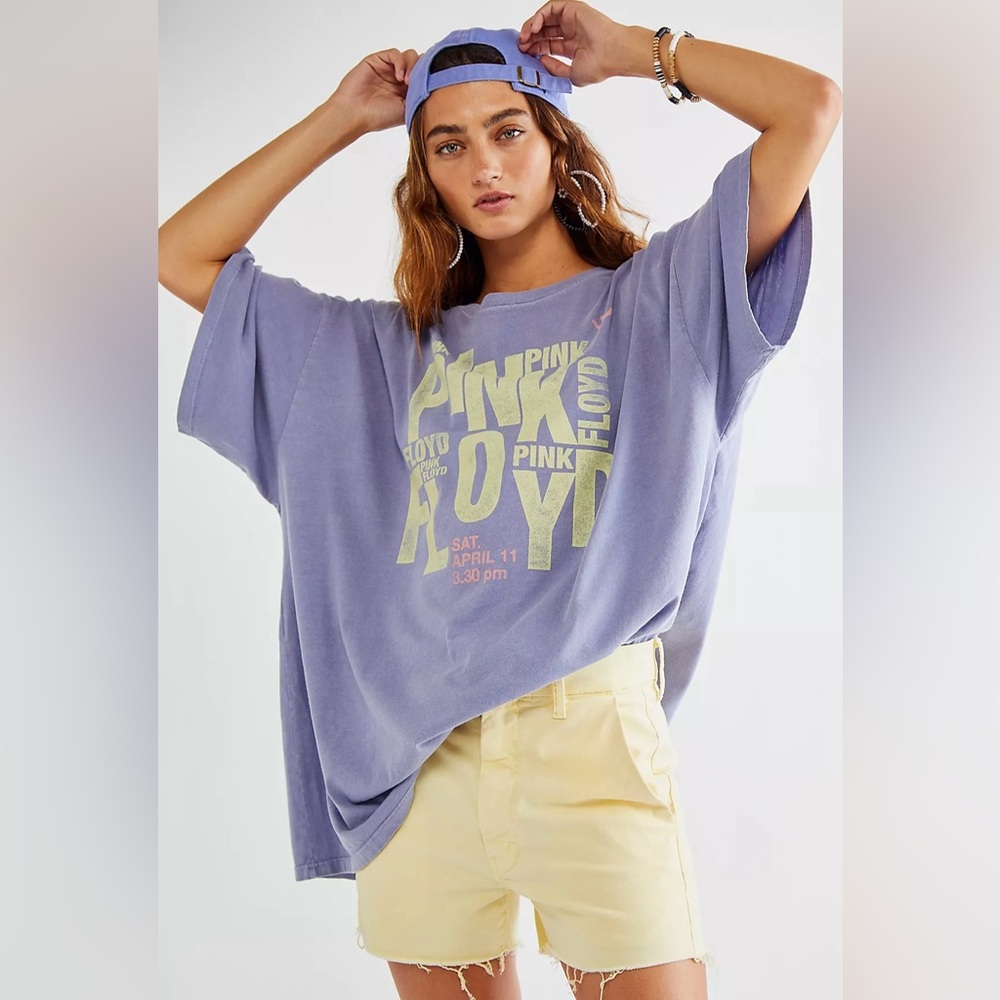 Free People Daydreamer Teal Blue Oversized Short Sleeve Tee